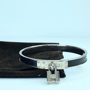 Hermes Kelly Lock Cadena Bracelet Metal and Leather with pouch GS222